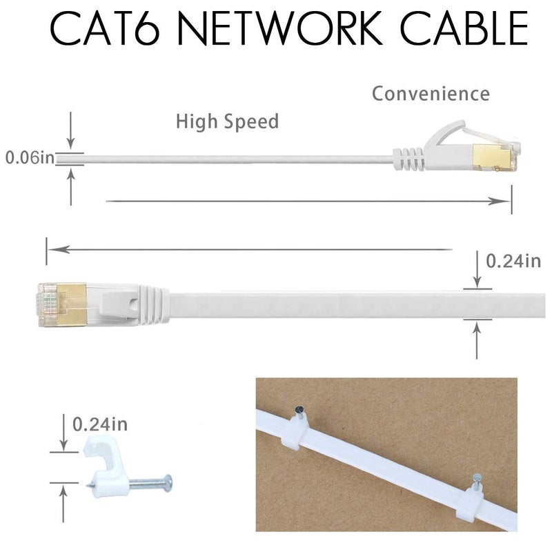 Comtelek Flat Cat6 Ethernet Cable 200 Ft with Cable Clips, cat 6 Ethernet Rj45 Patch Cable, Slim Network Cable, Thin Internet Computer Cable - 200 Feet White(60 Meters)â€¦ - Image 5
